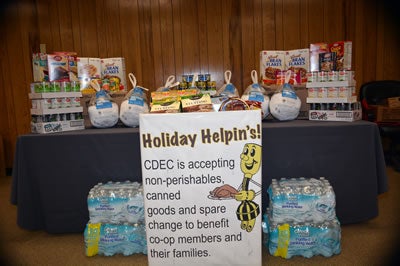 Table of donated food items